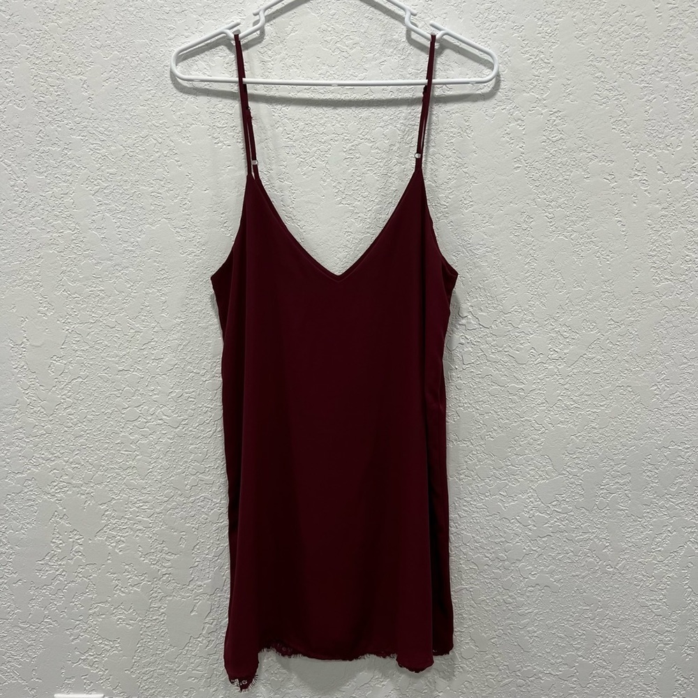 Lulus Burgundy spaghetti strap mini slip dress lace Medium